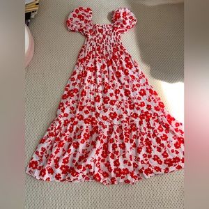 Zara Red and White Floral Midi Dress